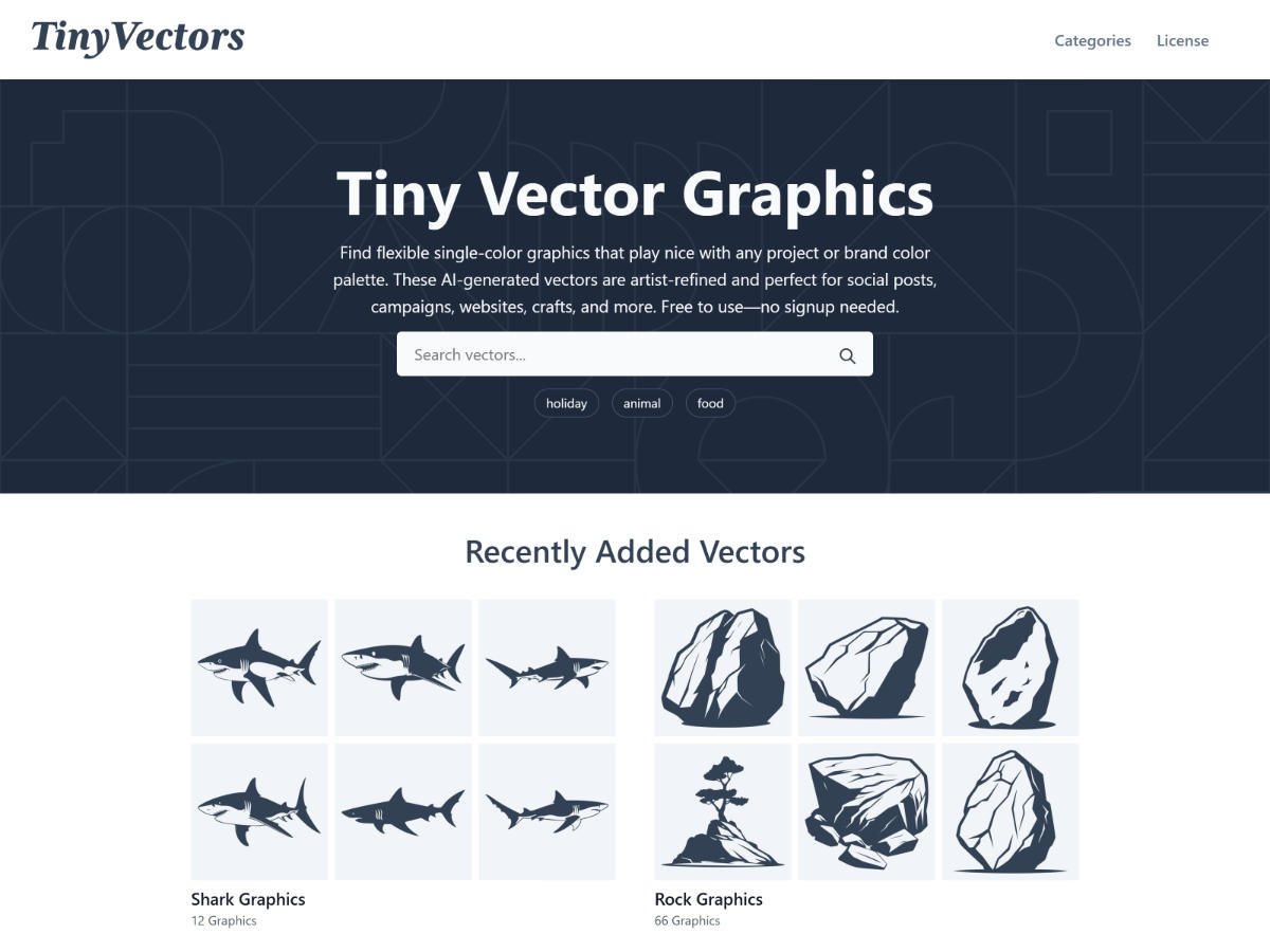 TinyVectors.com homepage with illustration grid